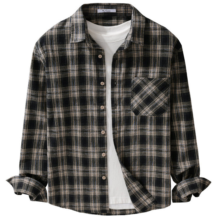 Herren Kariertes Flanell-Überhemd im Vintage‑Look mit aufgesetzter Brusttasche und legerer Passform Echoarchiv