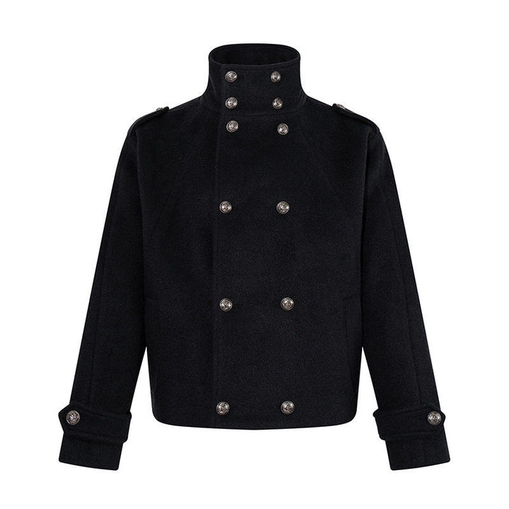 Damen Kurze Doppelreihige Militärische Cabanjacke mit Stehkragen und Epauletten Echoarchiv