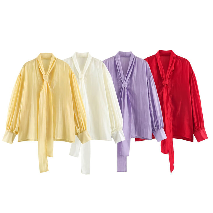 Damen Schluppenbluse mit weitem Oversize-Schnitt, Ballonärmeln und Bindeschal Echo Archiv