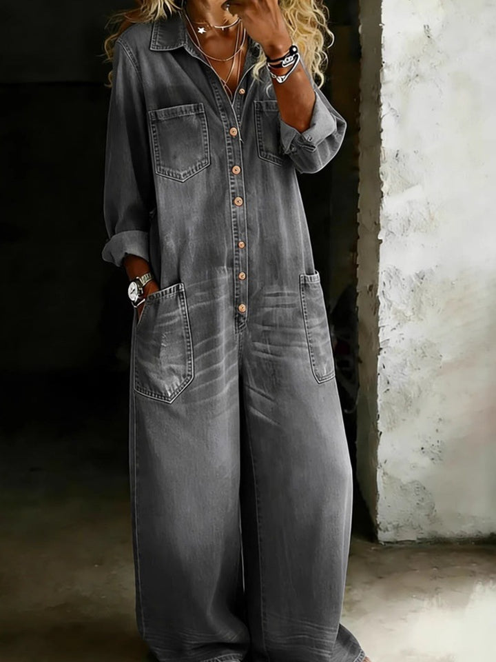 Damen Modisches Denim Maxikleid