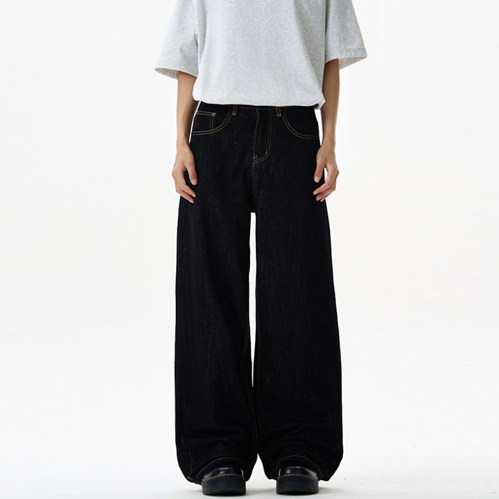 Damen Fließende Oversize-Denim-Palazzohose mit hohem Bund und langen Saumfalten Echo Archiv