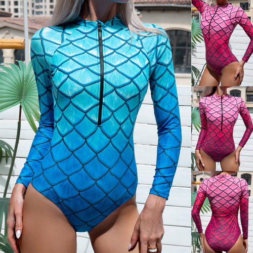 Damen Langarm-Schwimmanzug mit trendigem Fischschuppen-Design Echo Archiv