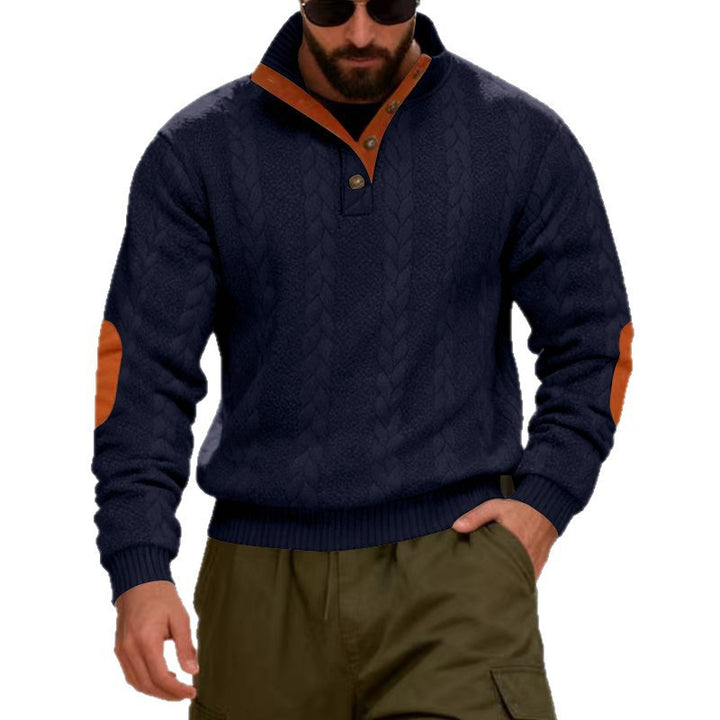 Herren strukturierter Pullover mit hohen Kragen und Druckknopfdetails Echoarchiv