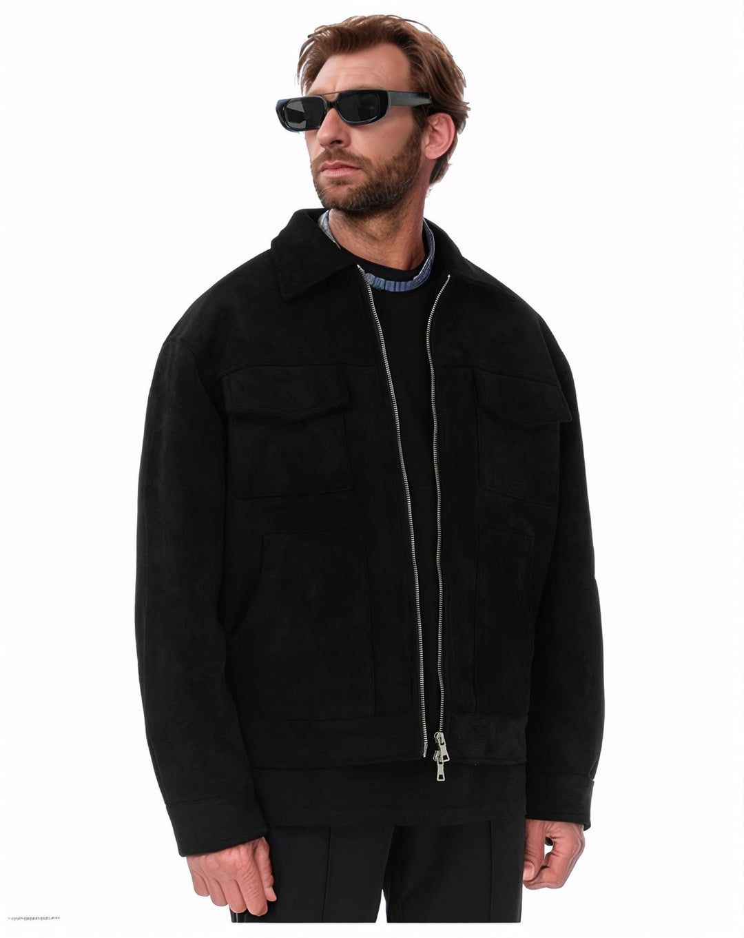 Herren modische Suede-Jacke mit aufgesetzten Taschen Echoarchiv