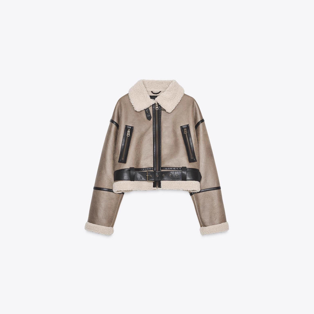 Damen Cropped Lammfelloptik‑Blouson mit Teddykragen und Taillengürtel Echo Archiv