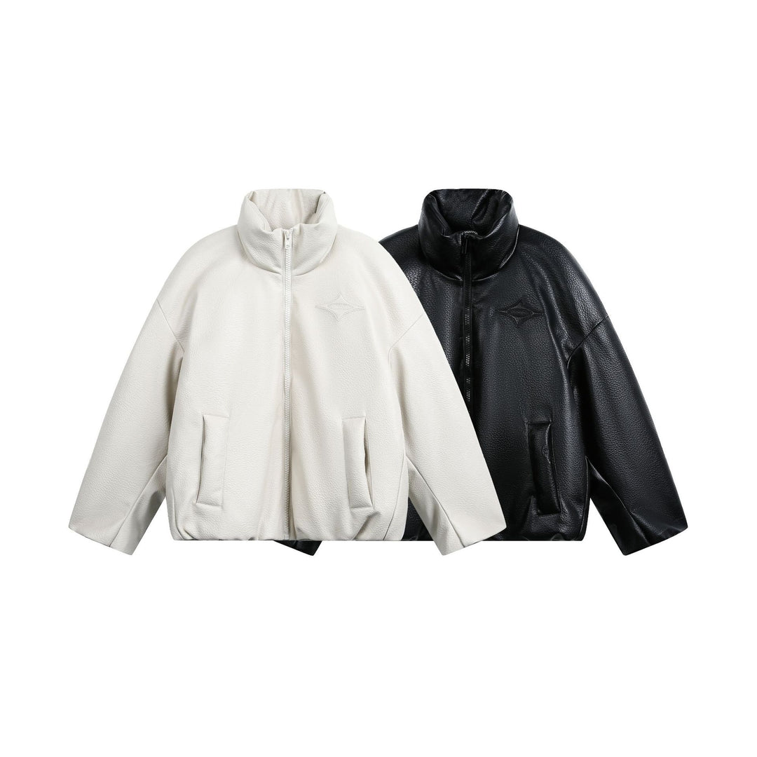 Damen Oversized Kunstleder-Bomberjacke mit hohem Stehkragen Echoarchiv