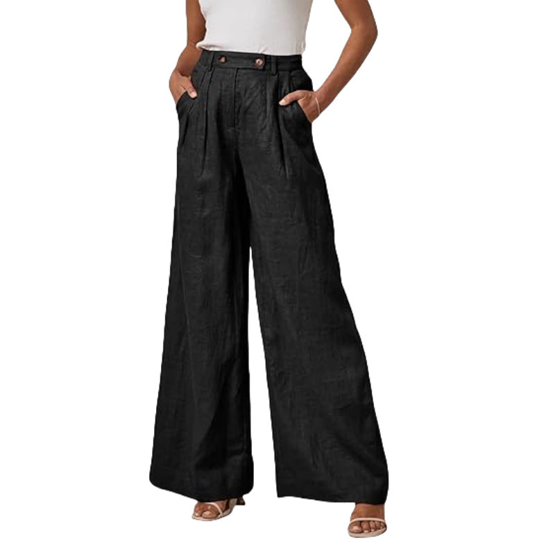 Damen Leinenhose Damen elegant mit hohem Bund