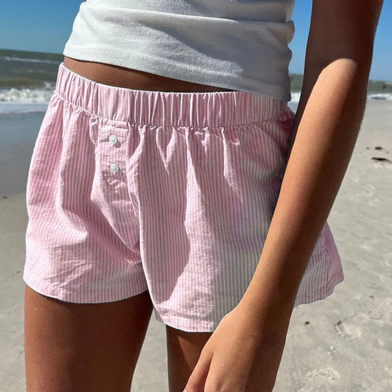 Damen bequeme Baumwollshorts mit Knopfdetails Echo Archiv