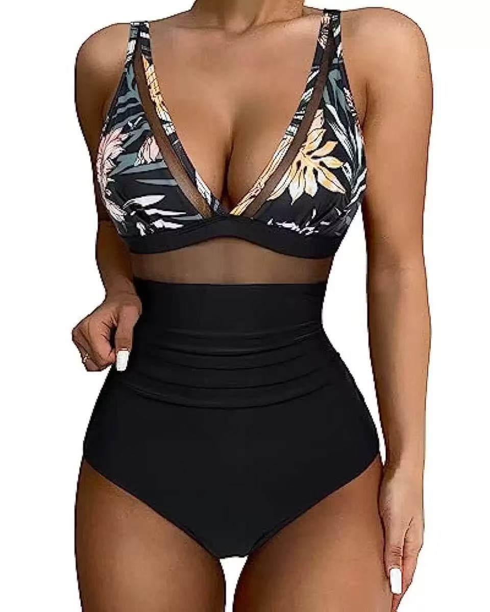Damen Hochtaillierter Bikini mit transparenten Einsätzen Echo Archiv