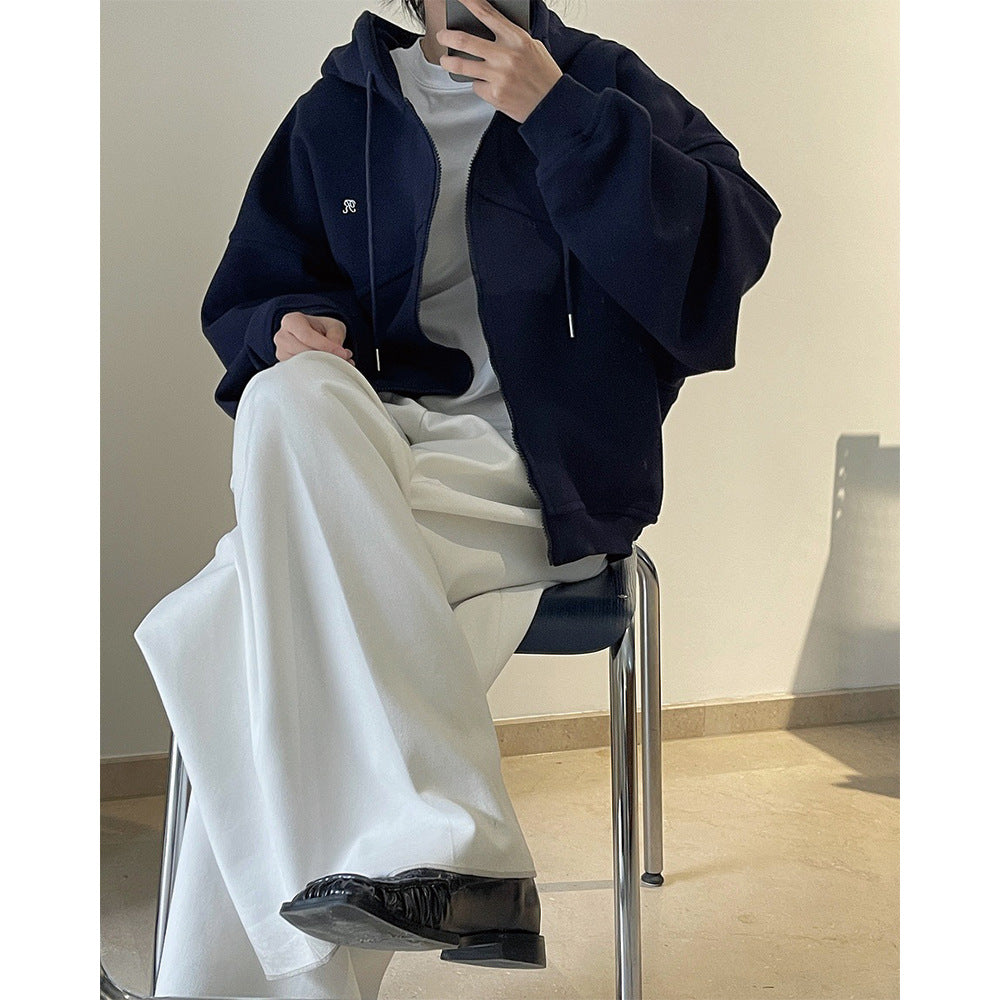 Damen Boxy-Oversize Kapuzen-Sweatjacke mit diagonalem Nahtdetail Echoarchiv
