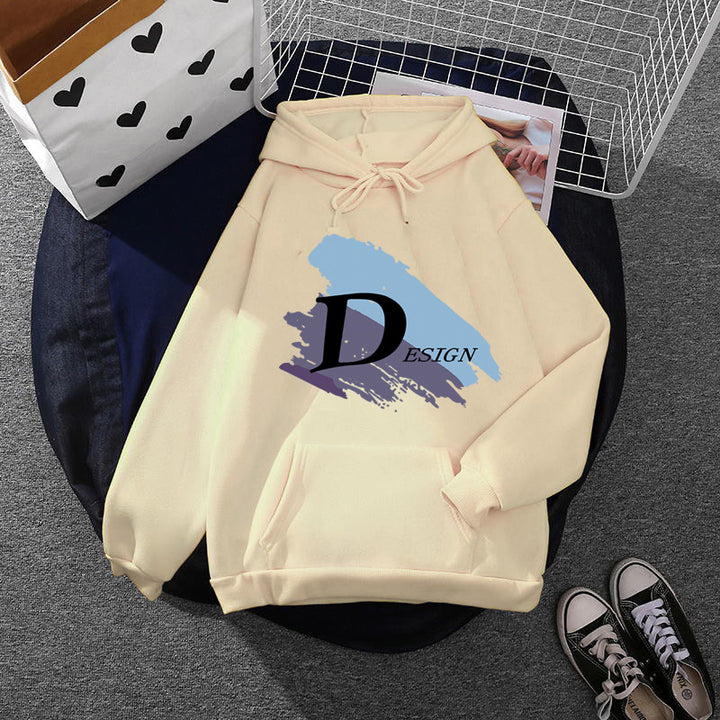Unisex lässiger Kapuzenpullover mit großflächigem Pinsel-Logo, Kängurutasche und verstellbarer Kapuze – Auréline