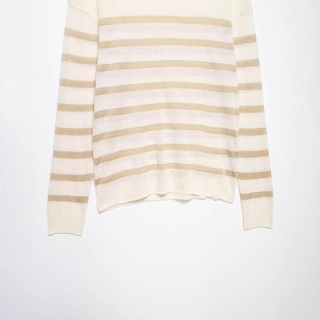 Damen Leichter gestreifter Feinstrickpullover mit Metallic‑Streifen und Rundhalsausschnitt Echo Archiv