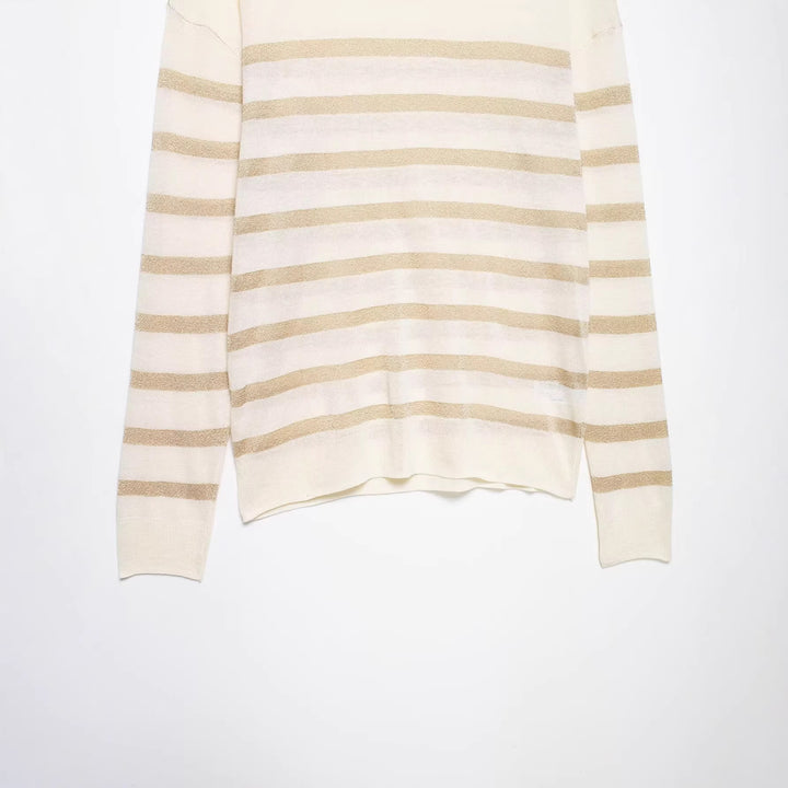 Damen Leichter gestreifter Feinstrickpullover mit Metallic‑Streifen und Rundhalsausschnitt Echo Archiv