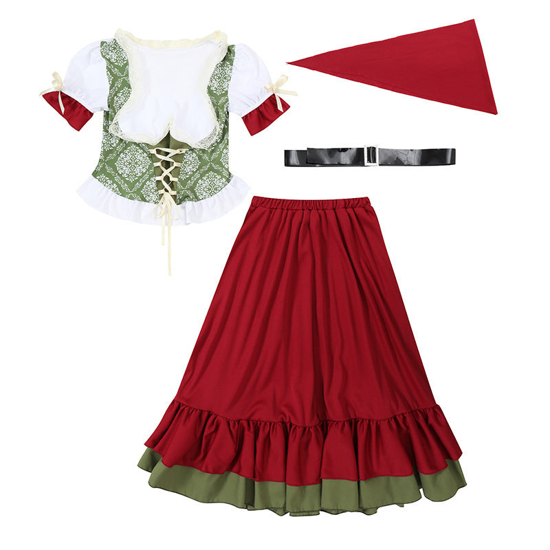 Damen nan traditionelles Trachtenkostüm Dirndl-Set mit geschnürtem Mieder und vollem Stufenrock Echo Archiv