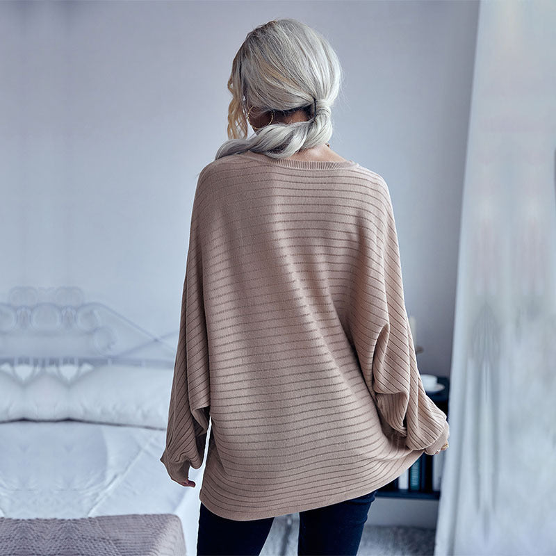 Damen Oversize-Feinstrickpullover mit horizontalem Rippdetail und Rundhalsausschnitt Echoarchiv