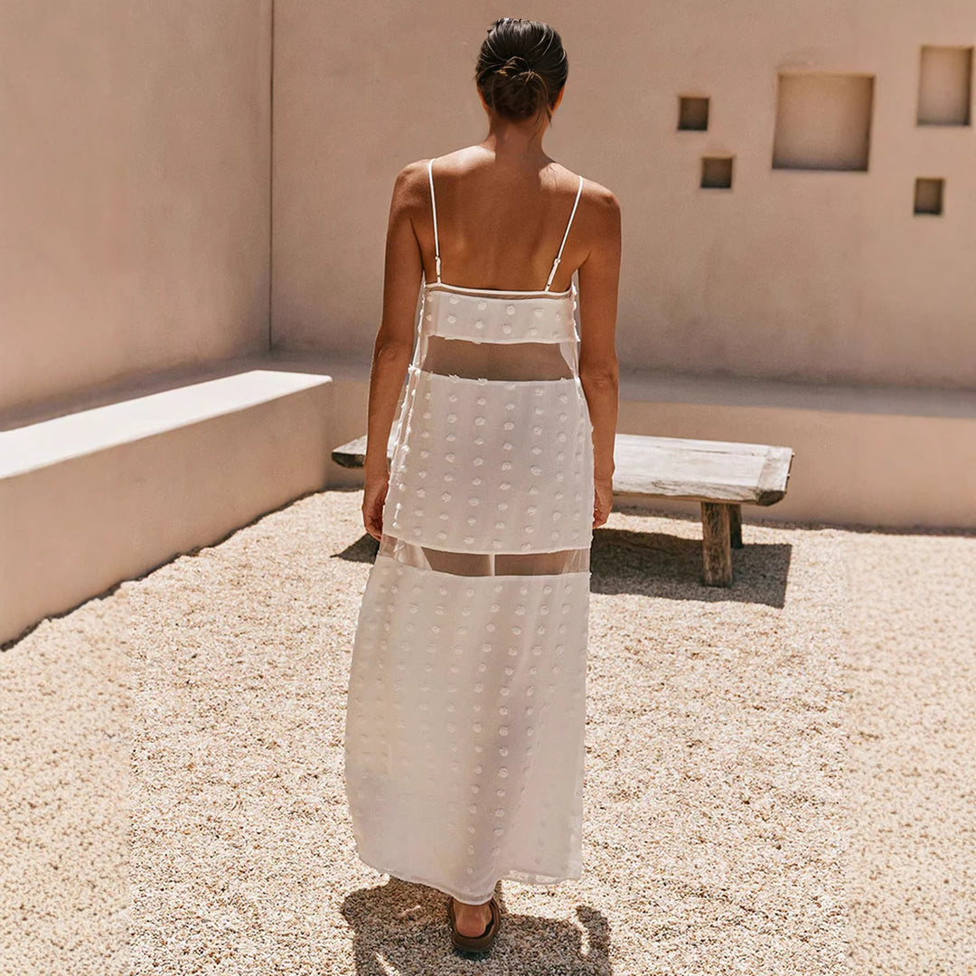 Damen Transparentes Maxikleid mit verspielten 3D-Punktdetails Echo Archiv