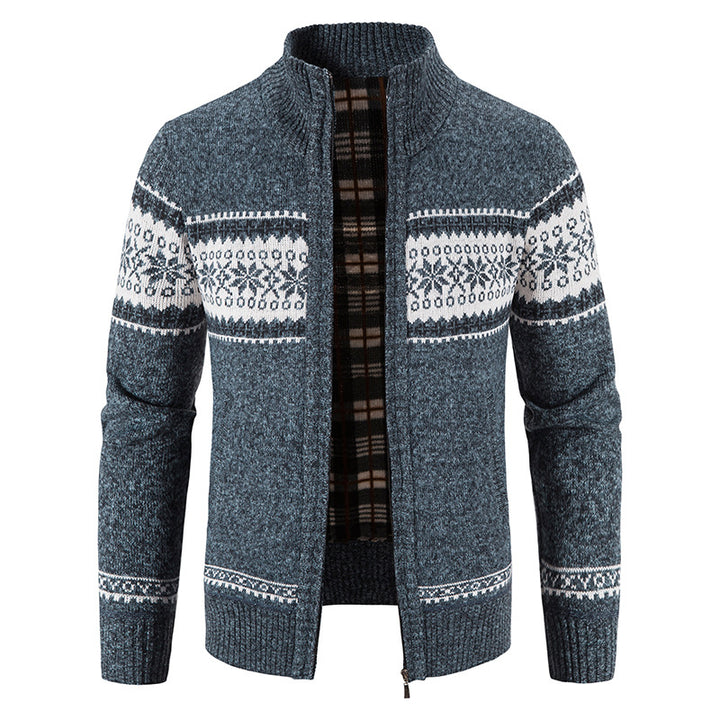 Herren Grobgestrickte Norweger-Strickjacke mit durchgehendem Reißverschluss und karierter Fleece-Innenlage Echo Archiv