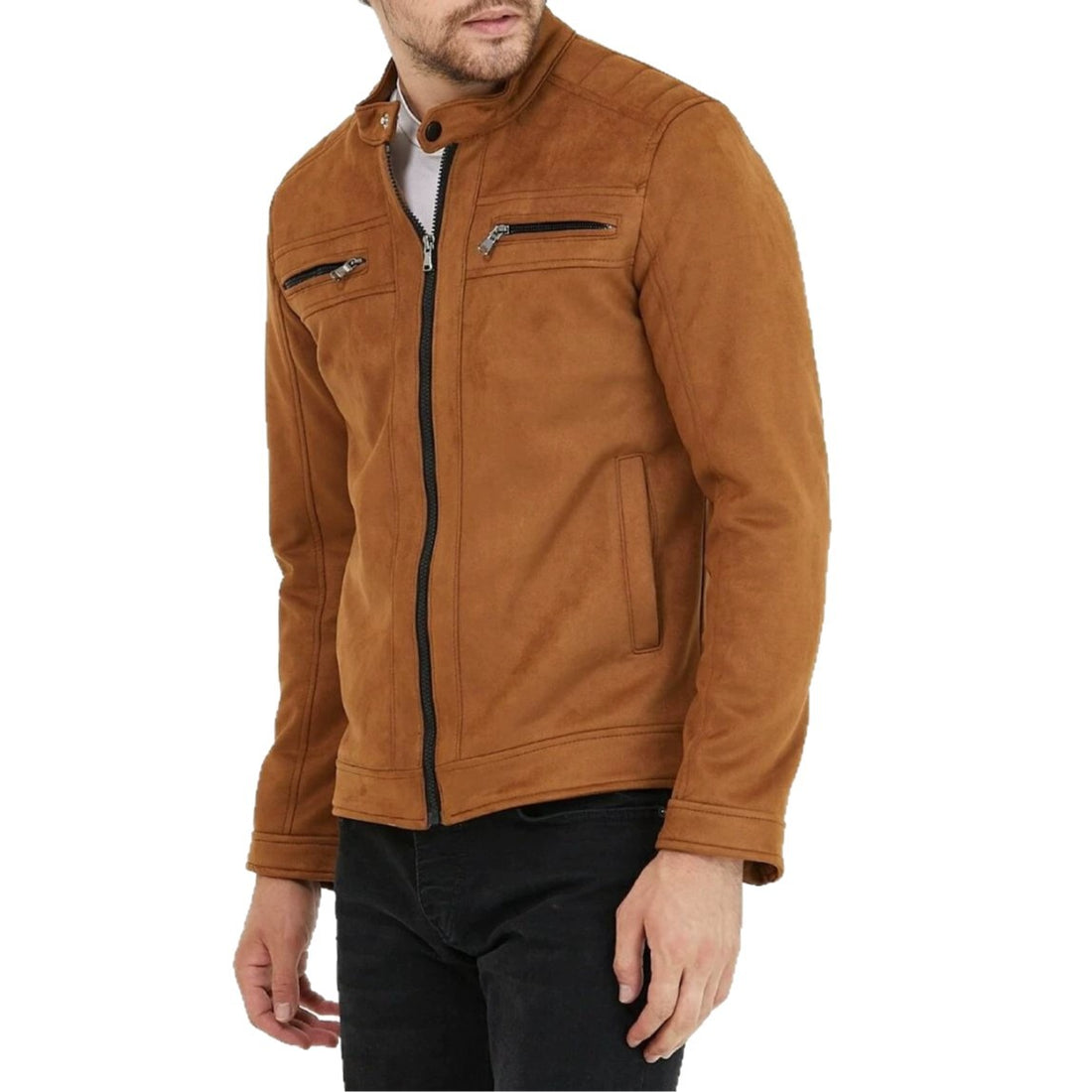 Herren Modische Kunstlederjacke mit Stehkragen – Taviero