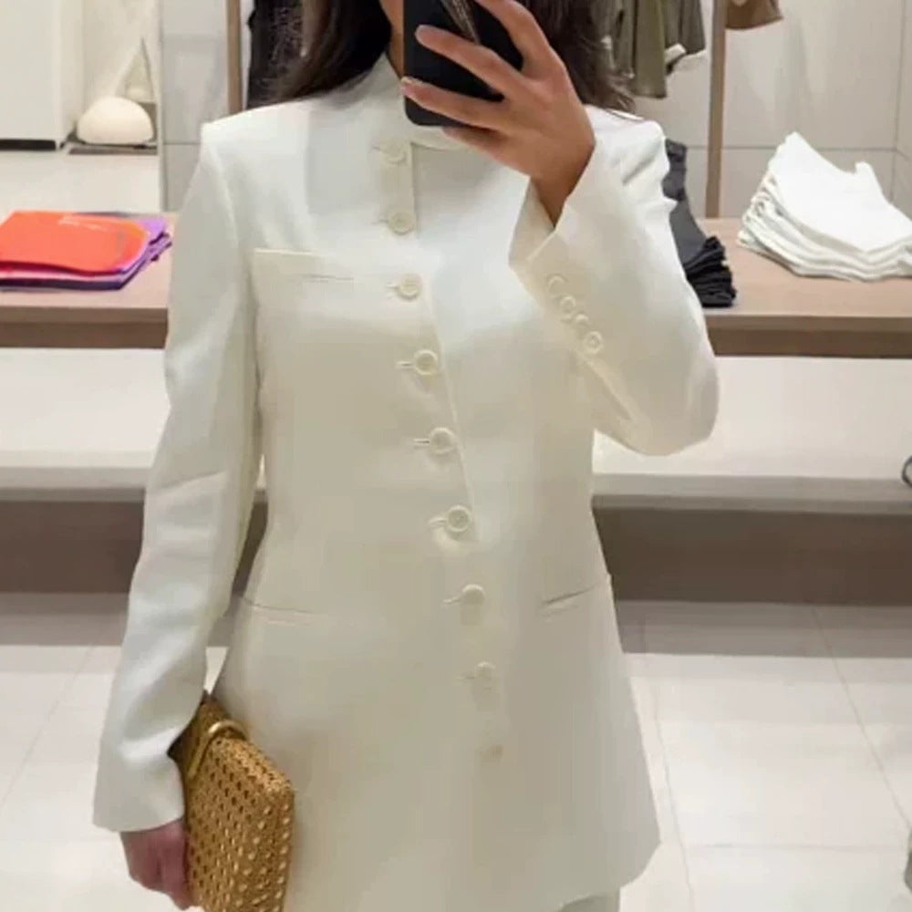 Damen Longline-Blazer mit Stehkragen und schmaler Silhouette Echoarchiv