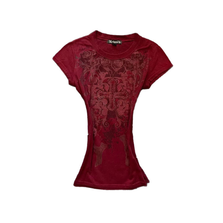 Damen T-Shirt mit aufwendig gestaltetem floralem Druck und Glitzerakzenten Echo Archiv