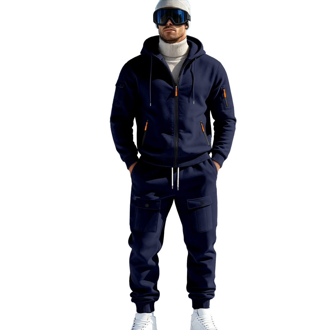 Herren Komfort-Fleece Hoodie mit Reißverschluss, Kapuze und Utility-Ärmeltasche – Cavarno
