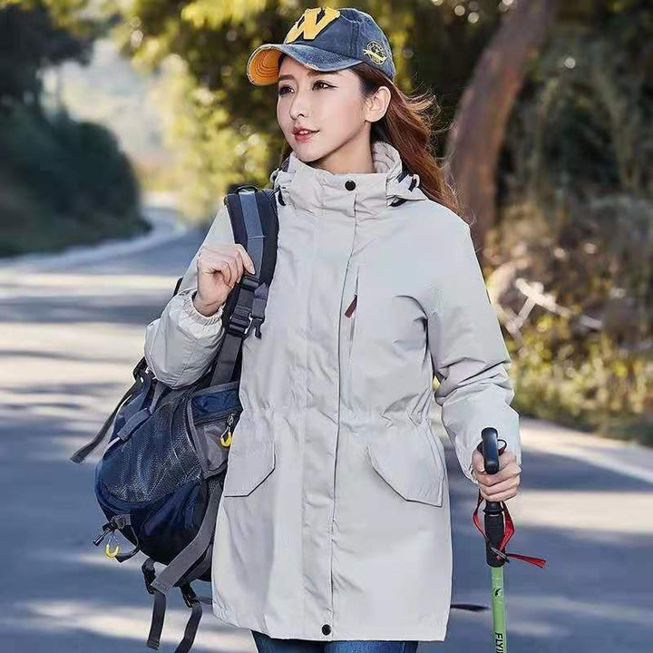 Damen leichter wasserabweisender Parka mit Kapuze und funktionalen Taschen Echoarchiv