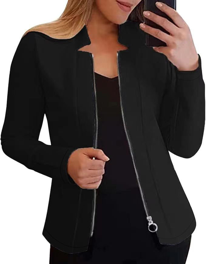 Damen Echoarchivrne Blazerjacke mit Asymmetrischem Reißverschluss und Figurbetontem Schnitt Echoarchiv