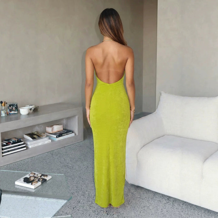 Damen Maxikleid mit hohem V-Ausschnitt und fließendem Stoff Echo Archiv