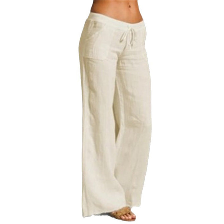 Damen weite Leinenhose mit hochgezogenem Bund und seitlichen Taschen Echoarchiv