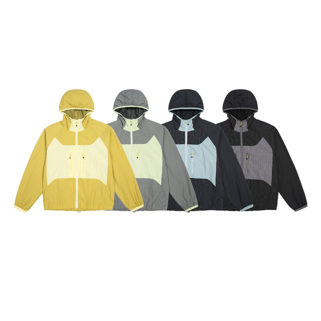 Unisex Leichte Kapuzen-Windjacke mit Ripstop‑Material, Colourblock‑Einsätzen und Fronttaschen Echoarchiv