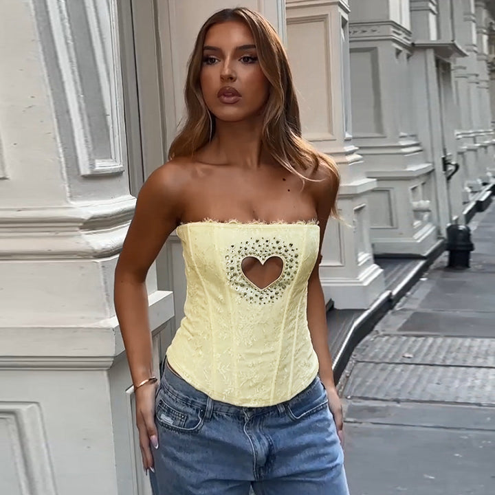 Damen Corsage-Top mit herzförmigem Ausschnitt und Spitzenverzierungen Echo Archiv