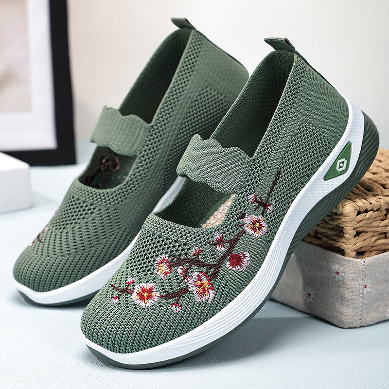Damen nan bestickter Komfort-Ballerina mit elastischem Mary-Jane-Riemen, atmungsaktivem Strickoberteil und stoßdämpfender EVA-Keilsohle Echo Archiv