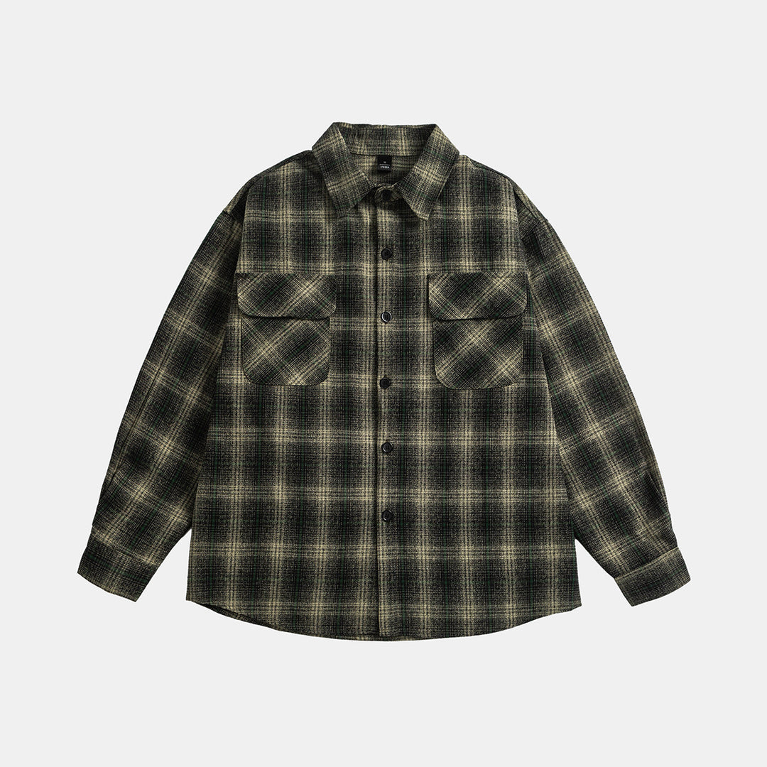 Unisex Kariertes Overshirt‑Jacke im Flanelllook mit Brustpattentaschen Echoarchiv