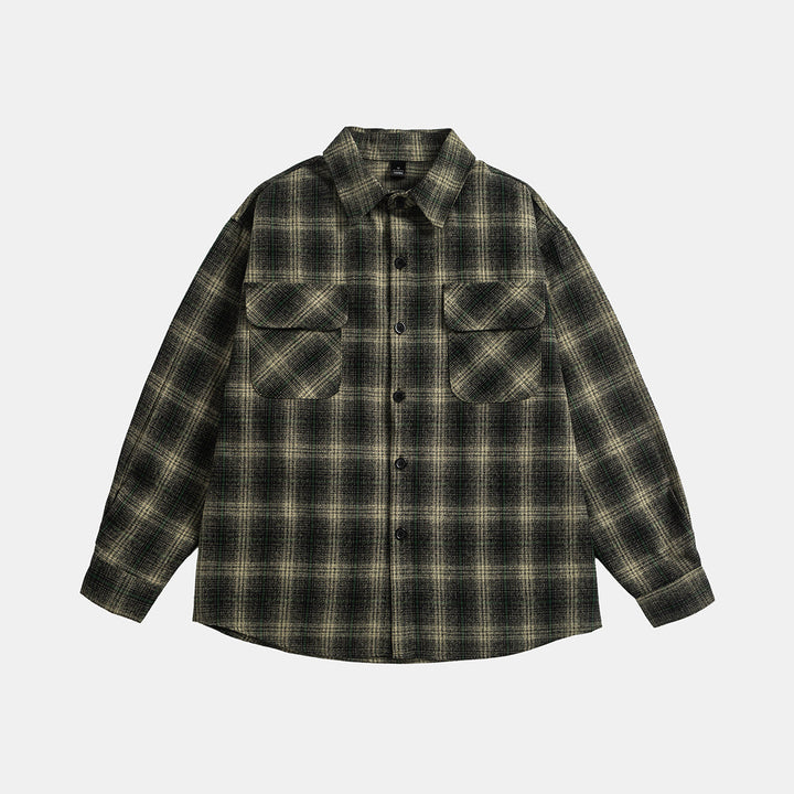 Unisex Kariertes Overshirt‑Jacke im Flanelllook mit Brustpattentaschen Echoarchiv