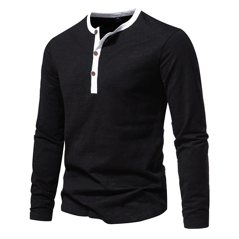 Herren langärmliges Henley-Shirt mit kontrastierendem Kragen Echoarchiv