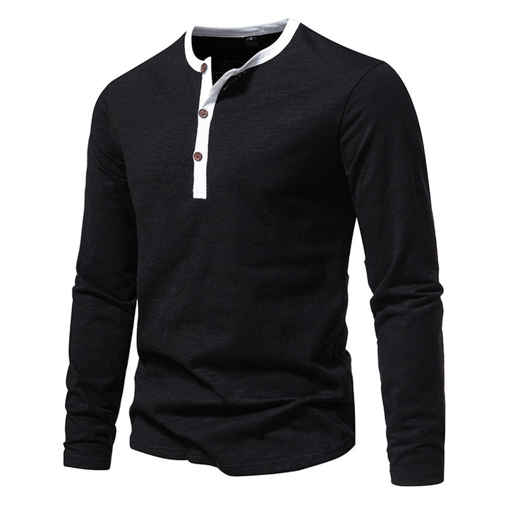 Herren langärmliges Henley-Shirt mit kontrastierendem Kragen Echoarchiv