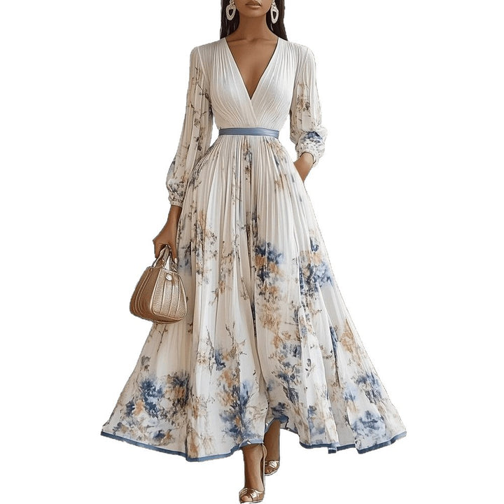 Damen Prachtvolles Maxikleid mit tiefem V-Ausschnitt und floralem Design Echo Archiv