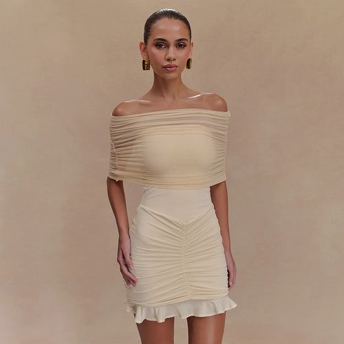 Damen figurbetontes Minikleid mit voluminösen Puffärmeln und Rüschensaum Echo Archiv