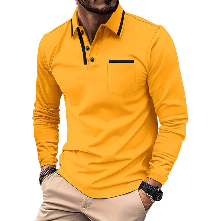 Herren Langarm Polohemd mit Eleganten Kontrastdetails Echoarchiv