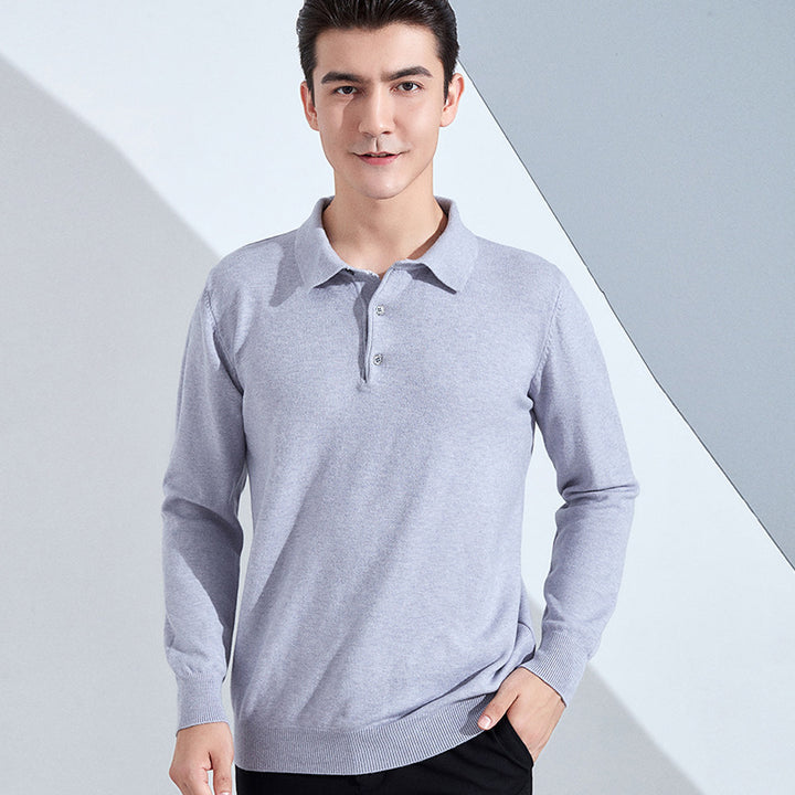 Herren Feiner Langarm-Poloshirt aus Feinstrick mit 3‑Knopf‑Leiste und schmaler Passform Echoarchiv