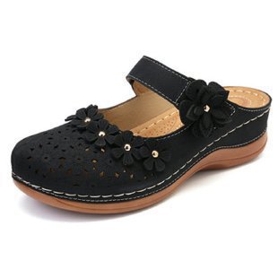 Damen Blumenverzierte Komfort-Pantolette mit Lochmuster, verstellbarem Klettriemen und gepolstertem Fußbett – Sorelia
