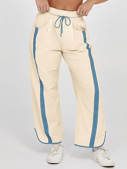 Damen relaxte Trackpants mit seitlichem Kontraststreifen, elastischem Smokbund und Eingrifftaschen – Avélisse