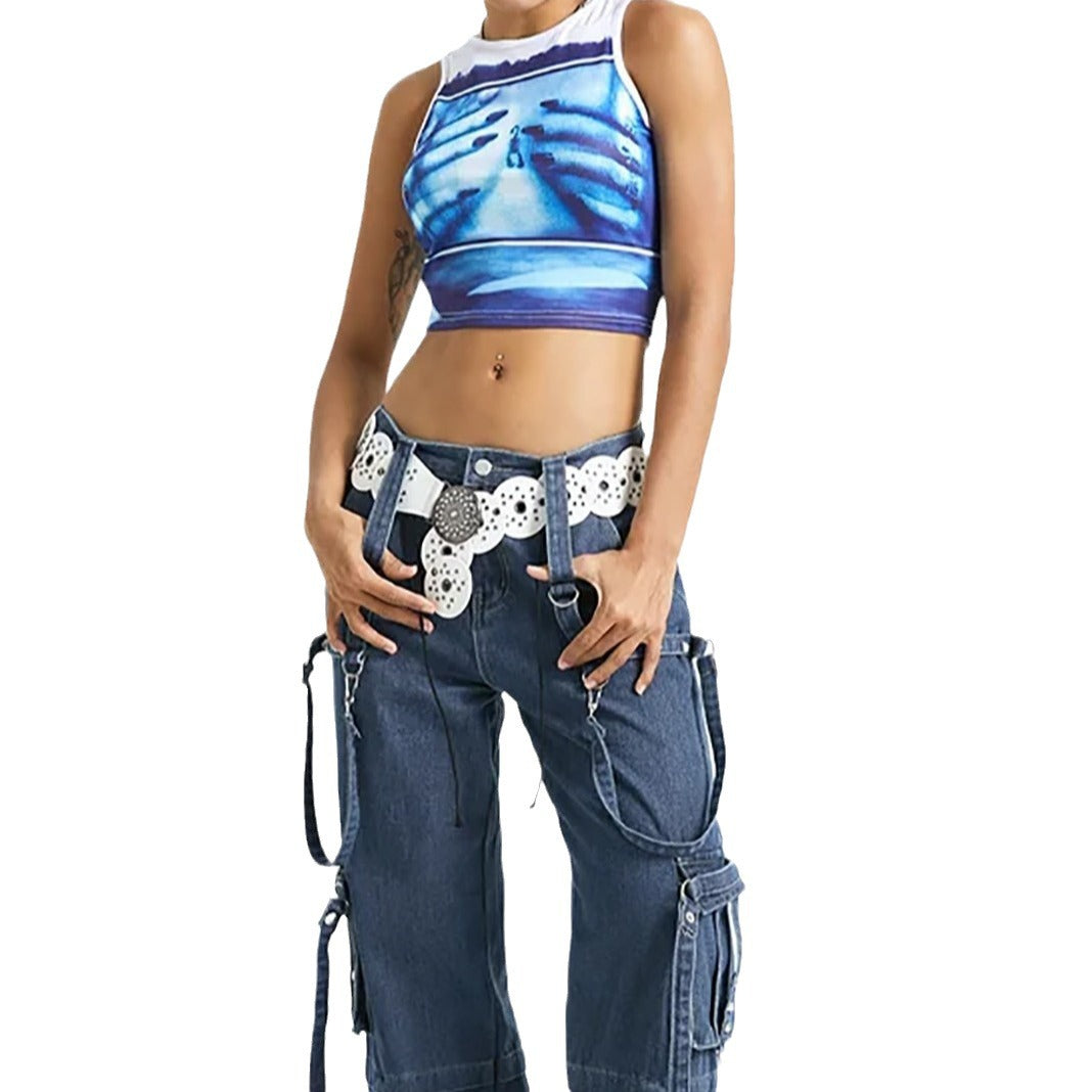 Damen Crop-Top mit kreativem Fotodruck und figurschmeichelndem Schnitt Echo Archiv