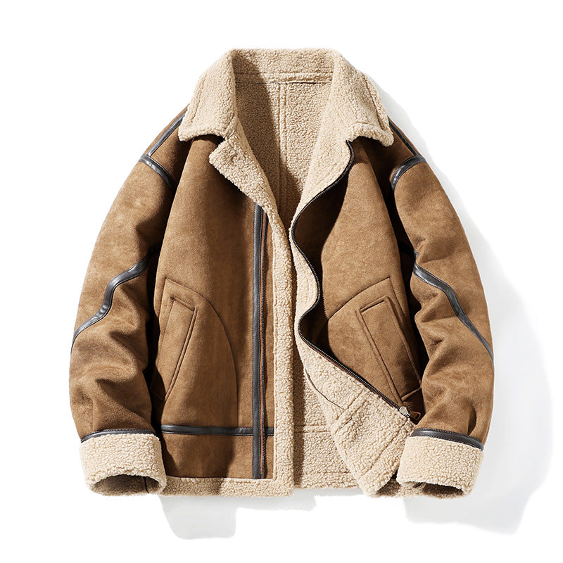 Herren angesagte Lammfelljacke im modernen Überwurf-Design mit hochwertigen Details Echoarchiv