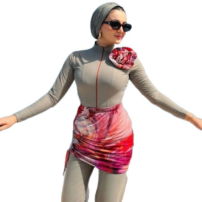 Damen Modischer UV-Schutz-Badeanzug mit Wickelrock und langem Arm Echo Archiv