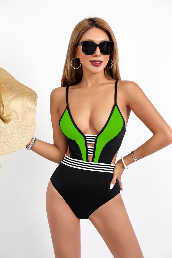 Damen Sportlicher Einteiler Badeanzug mit tiefem V-Ausschnitt und seitlichen Cut-Outs Echo Archiv