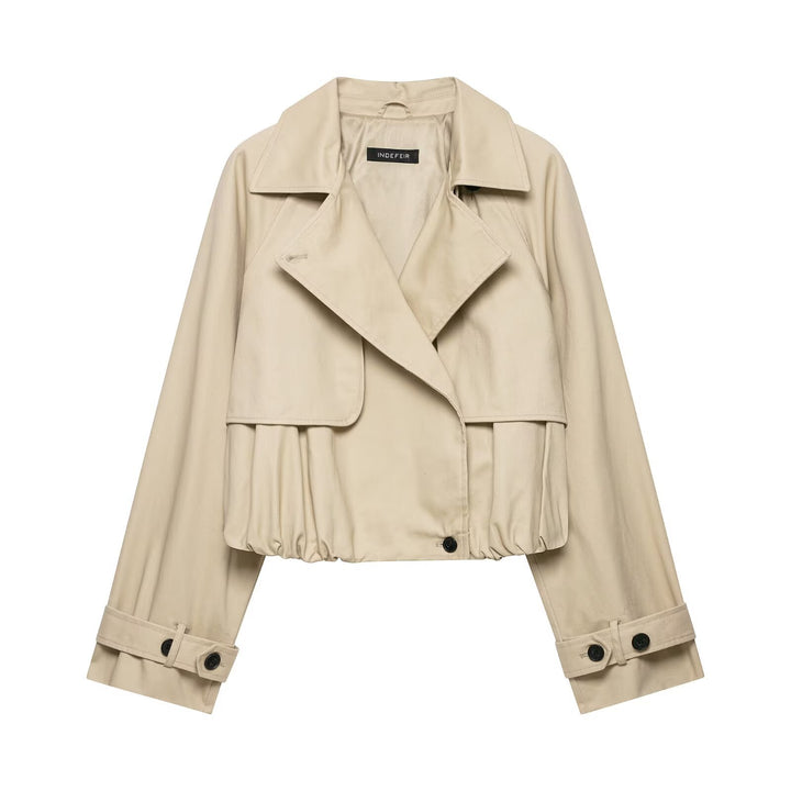 Damen 60+ Cropped Trenchblouson mit Cape‑Detail und Tunnelzugsaum Echo Archiv