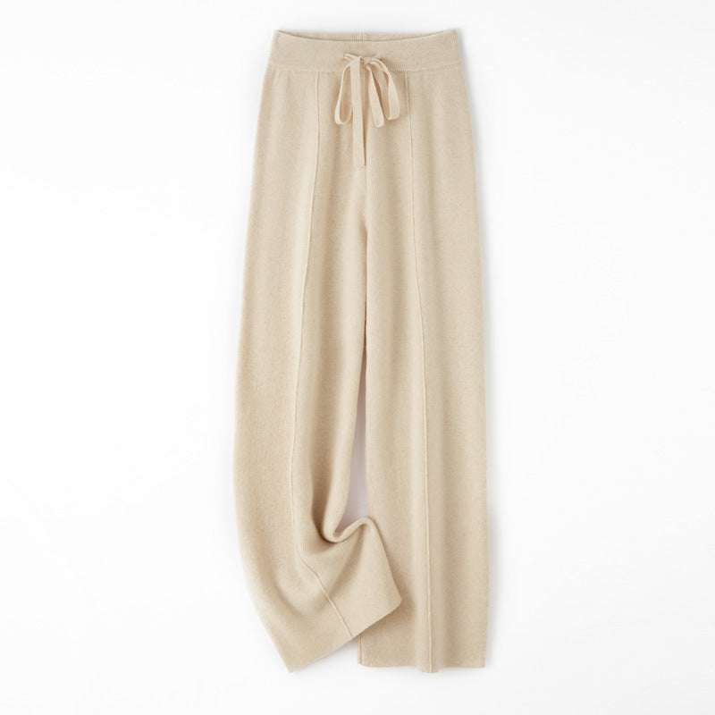 Damen Weiche Strickhose mit weitem Bein, Tunnelzugbund und dekorativer Mittelnaht Echoarchiv