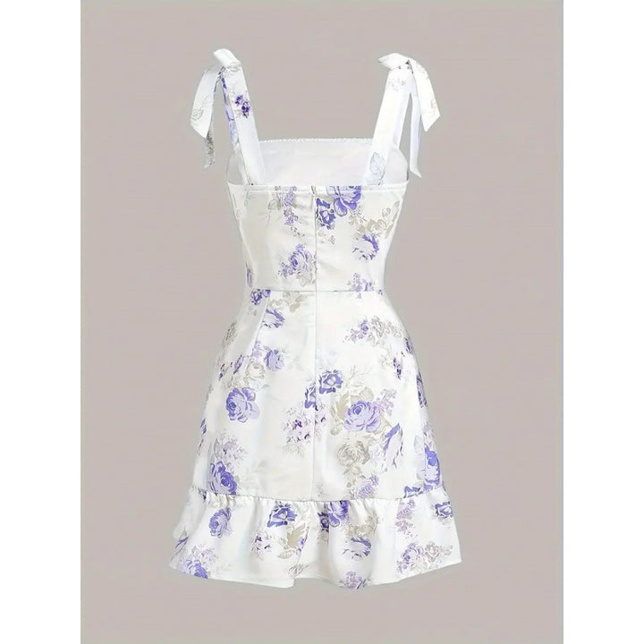 Damen Spaghettiträger Mini-Kleid mit floralem Design und Rüschensaum Echo Archiv