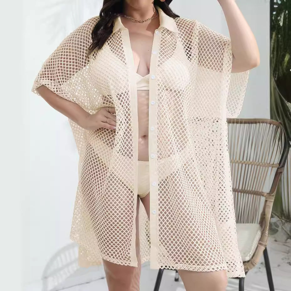 Damen transparenter Strandüberwurf aus Netzmaterial Echo Archiv